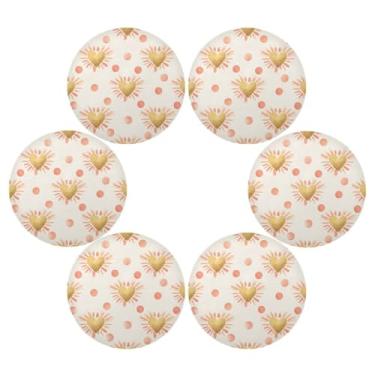 Imagem de Wassud Jogo americano conjunto de 6 tapetes de mesa redondos de corações dourados com pontos corais para cozinha e jantar, tapetes laváveis e resistentes ao calor, decoração de mesa 39 cm