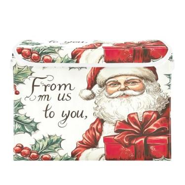 Imagem de SEHANY Linda caixa de armazenamento de Papai Noel de Natal com tampas e alças, organizador de cestas de armazenamento de tecido dobrável, caixas de armazenamento de cubos grandes para roupas, cobertor