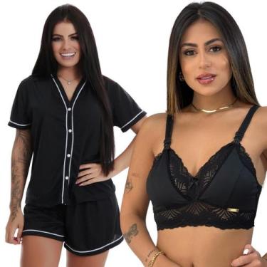 Imagem de Kit Pijama Amamentação + Sutiã Amamentação Renda Gestante - CHARME DEL