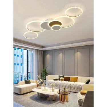 Imagem de Luminária de teto LED moderna em formato de anel, 125W, dimerizável, em acrílico, com controle remoto e função de memória, ideal para sala de estar, quarto, cozinha e escritório (branco + do
