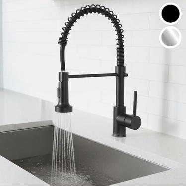 Imagem de Torneira Gourmet Cozinha Misturador Monocomando Bancada Com Mola Inox Spray 2 Jatos (Preto)