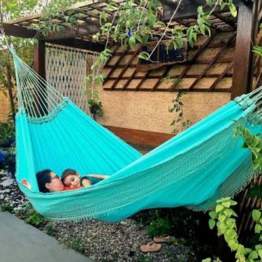 Imagem de rede de descanso domir antialergica verde agua sol a sol casal brim li