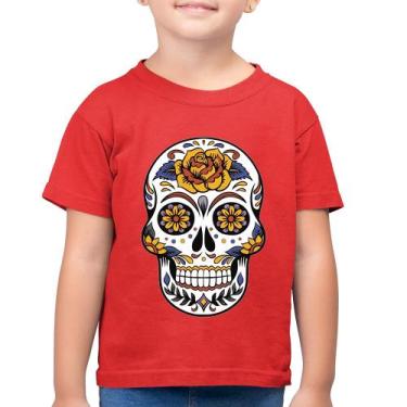 Imagem de Camiseta Algodão Infantil Caveira Mexicana - Foca na Moda, Vermelho, 1