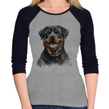 Imagem de Baby Look Raglan Cachorro Rottweiler Manga 3/4 - Foca na Moda, Cinza, 