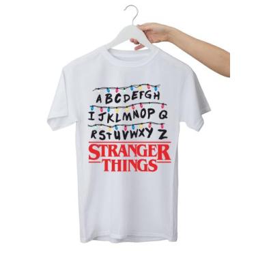 Imagem de camiseta unissex 100% algodao stranger things alfabeto, Branco, P