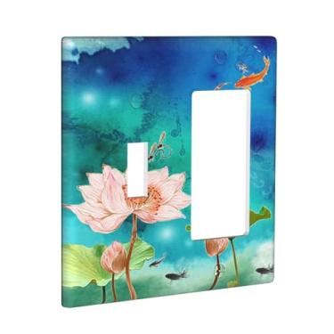Imagem de Tinta azul verão carpa e flores de lótus 2 gangues única alternador/balancim combinação de interruptor de luz placa decorativa de parede placa elétrica decoração de cozinha de fazenda