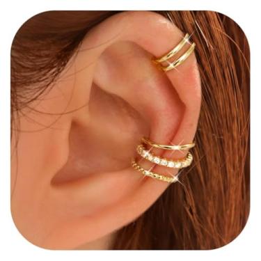 Imagem de 2 peças de brincos de orelha banhados a ouro 14K não perfurantes para mulheres, zircônia cúbica, clipe moderno, cartilagem, brincos, brincos falsos, joias, presentes de aniversário