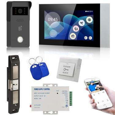 Imagem de MENGQI-CONTROL Sistema De Controle De Acesso Por Interfone Com Vídeo Lcd, Trava Elétrica Com Haste De Pressão Para Barra Antipânico E Unidade De Energia, Kits Completos De Cartões, Aplicativo De Te