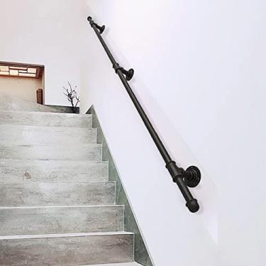 Imagem de DKXCOSQ Corrimão de metal preto para escadas, barra de apoio de segurança para degraus externos de 1 m com suportes de ferro forjado, trilhos internos e externos para idosos
