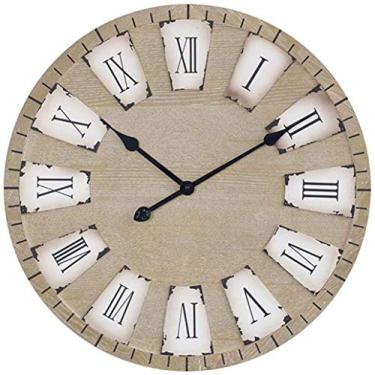 Imagem de Relógio silencioso vintage numerais romanos relógios de madeira, relógio de parede de quartzo francês sem tique-taque