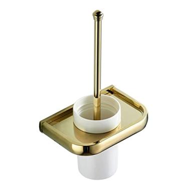Imagem de Acessórios de banheiro dourado conjunto de suporte de escova de vaso sanitário de latão sólido suporte de papel higiênico anel de toalha de parede canto prateleira escova de limpeza (suporte de escova