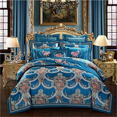 Imagem de Jogo de cama de cetim de luxo, conjunto de cama queen size bordado oriental, capa de edredom boêmio, conjunto de lençóis de cama (2 King Size 6 peças)