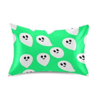Imagem de Wassud Fronha de cetim para cabelo e pele Halloween Boo Capas de almofada de seda lisa king size respiráveis com fecho de envelope