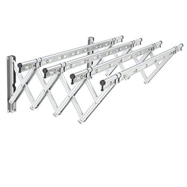 Imagem de Linha de lavagem extensível montada na parede estilo sanfonado varal para secagem de roupas economizadoras de espaço aerador de cavalo interno e externo 1,5-3,5 m (multicolorido, 4 raízes) (champanhe)