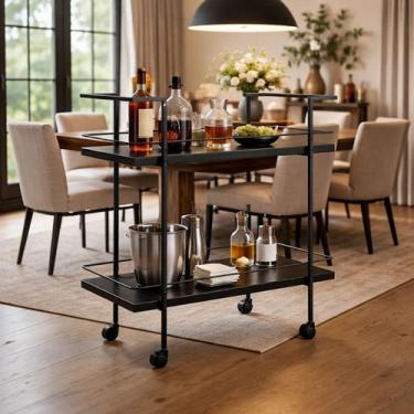 Imagem de Bar Móvel Carrinho Organizador Rodinhas Mel Preto Industrial - LaCasaM