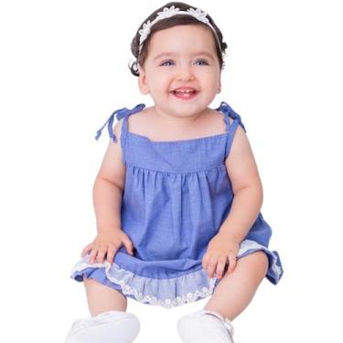 Imagem de Vestido de Bebê Roupa Menina Infantil Com Calcinha e Tiara - 100% Algo