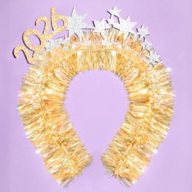 Imagem de xo, Fetti NYE 2026 Tiara | Glitter dourado, estrelas prateadas, acessórios de festa de Ano Novo, adereços para cabine de fotos, enfeites de tinsel brilhante, glamour noturno para meninas