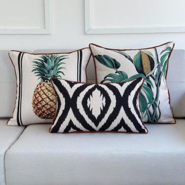 Imagem de Kit 3 Capas Almofadas Linhão Cru Ikat, Costela de Adão e Abacaxi - AMO