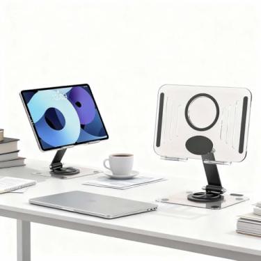 Imagem de Suporte giratório para tablet com base giratória de 360°, suporte ajustável para iPad para mesa com suporte estável, suporte universal para tablet para escritório e uso doméstico (preto)
