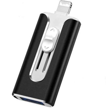 Imagem de Flash Drive de 256 GB para iPhone, Lightning 3 em 1, tipo C e USB, disco rígido externo para iPhone, armazenamento externo de alta velocidade para iPhones/iPad/Android/PC, preto