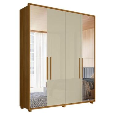 Imagem de Guarda Roupa Casal 4 Portas Com Espelho Mdf Greco 188 cm Cumaru Opala Madetec