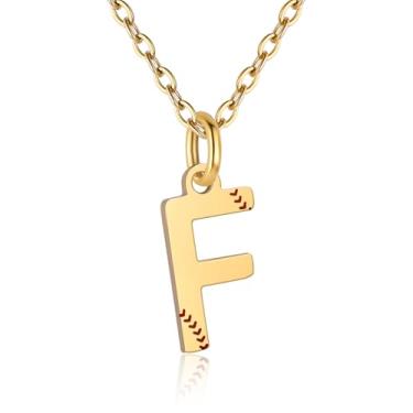 Imagem de RUOOUY Colar feminino com inicial de softball, banhado a ouro 18K, pingente de letra A-Z, joias de softball, acessórios esportivos, presente de Natal para namorada, filha, Aço inoxidável, Sem Pedra