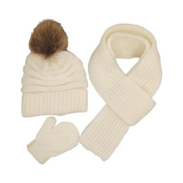 Imagem de Conjunto De Gorro, Cachecol E Luvas De Inverno Para Meninas E Meninos,