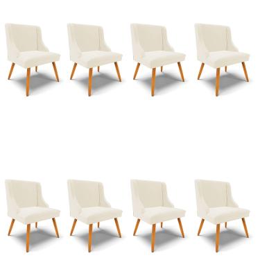 Imagem de Kit 08 Cadeiras de Jantar Liz Veludo Bege Pés Palito Castanho - D'Rossi