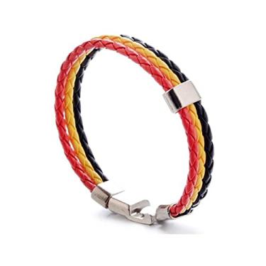 Imagem de Pulseira de couro com bandeira tecida à mão multicolorido bandeira nacional PU pulseira de couro com fecho de liga para mulheres homens pulseira joias, Couro, botão