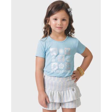 Imagem de Conjunto blusa shorts anarruga verão leve sofisticado fresco - Azul e Rosa - Menina 1 a 4 anos-Feminino