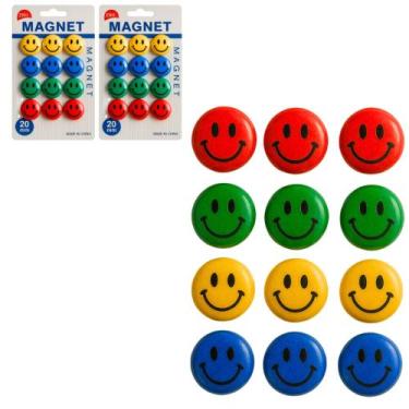 Imagem de Kit 24 Ímãs Emojis Magnético Redondos Coloridos 2cm Decorativos Quadro