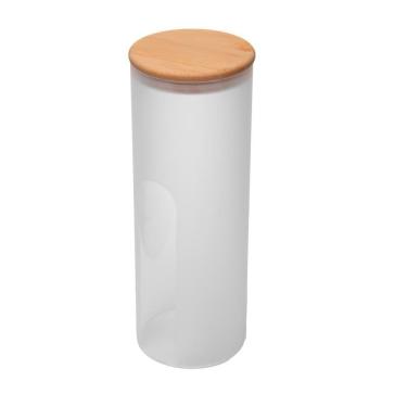 Imagem de Pote com Tampa de Bambu Frosted 10cm x 10cm x 28cm Vidro