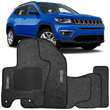 Imagem de Jogo de Tapete Automotivo Carpete Jeep Compass 2016 à 2025 Soft Logo Bordado Grafite 5 Peças