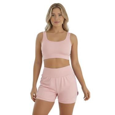 Imagem de Conjunto de Short Duplo Fitness Academia Treino Feminino Cor:RosaTaman