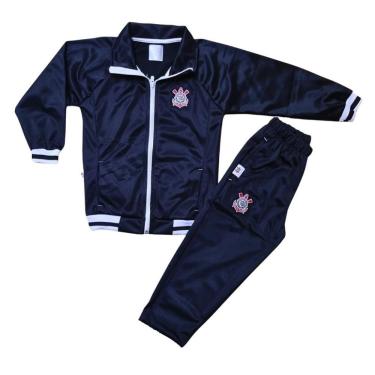 Imagem de Conjunto Infantil Corinthians Agasalho Jaqueta e Calça Preto