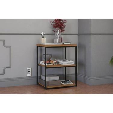 Imagem de Mesa Lateral p/ Sala Industrial LI004 c/ 3 Prateleiras Freijo/Preto - 