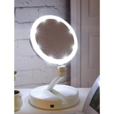 Imagem de Espelho Com Led De Mesa Iluminador Maquiagem Portátil Dobrável Com Aum