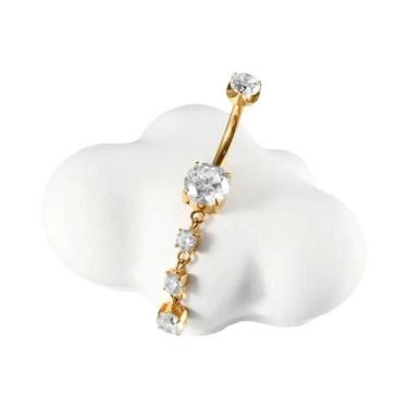 Imagem de Piercing De Umbigo Curvo De Titânio Com Corrente De Zircônia E Flor CZ