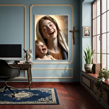 Imagem de Quadro Decorativo Maria e seu Filho Jesus Cristo - 70x50cm