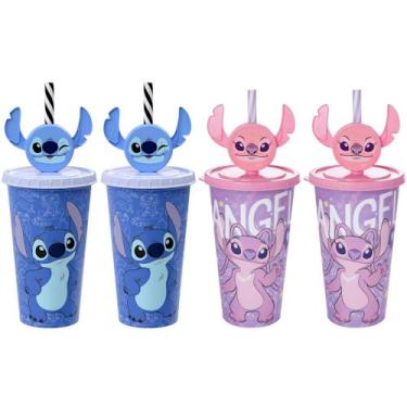 Imagem de 4 Copos Stitch e Angel Aniversário Lembrança Festa Infantil - Plasútil