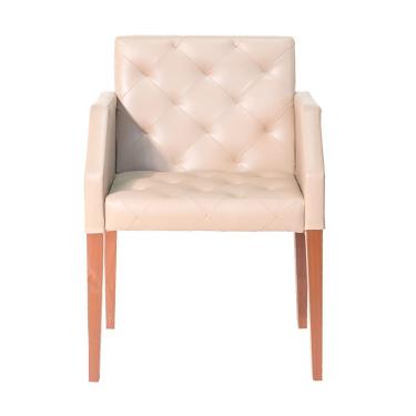 Imagem de Poltrona Costura Capitonê Sala Espera Escritório Couro Sintético Bege Rud House