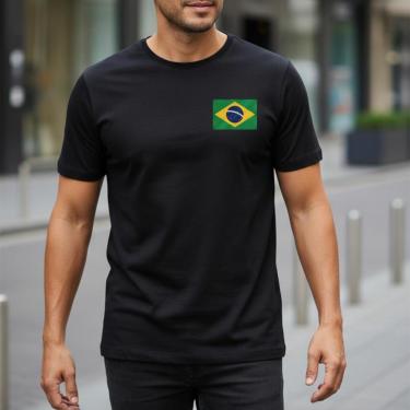 Imagem de Camiseta Masculina Preta Bandeira do Brasil Orgulho Nacional Camisa Brasileira Oficial Original Top-Masculino