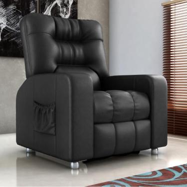 Imagem de Poltrona Reclinável Almofada Derby Sintético Encosto Fibra Siliconada Preto Mais de Casa