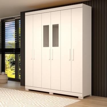 Imagem de Guarda Roupa Casal Canadá 6 Portas 2 Gavetas 100% MDF com Espelho Branco