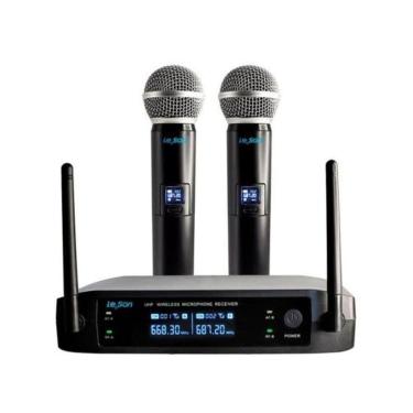 Imagem de Sistema de Microfone sem Fio Duplo LS902 Plus com Operação UHF 660 a 690 MHZ e Receptor RLX Preto Leson