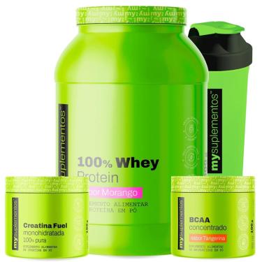 Imagem de Kit Whey Protein 900g, Creatina Pura 150g, BCAA 100g e Coqueteleira 600ml – My Suplemen...