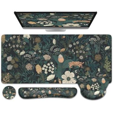 Imagem de Conjunto de mouse pad iCasso 4 em 1 Tapete ergonômico Floral XXL