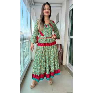 Imagem de Vestido Longo Indiano Estampado Toque De Seda-cod 1720 - Aleci Fashion