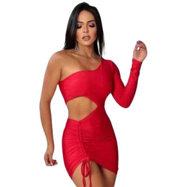 Imagem de Vestido Curto Mula Manca Ombro Único Manga Longa Sexy Festa - Summer B