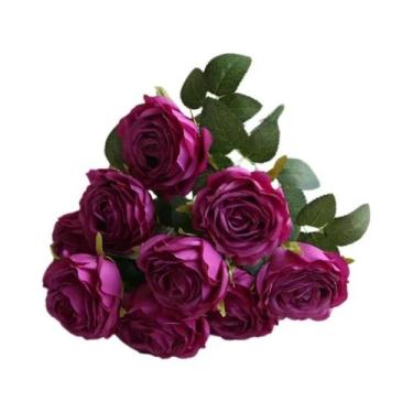Imagem de Buquê De Rosas Artificiais De Seda Amarela Com 10 Cabeças, Flores Fals